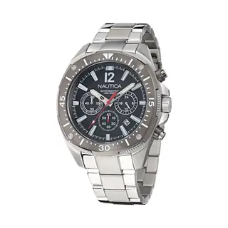 Nautica Men's Nct Blue Sail Chronograph Watch, Silver/Gray/Silver