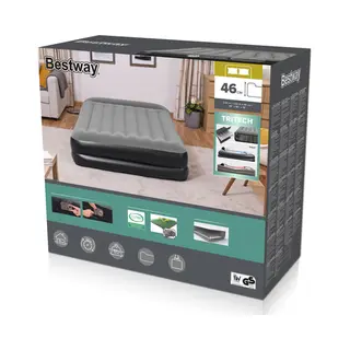 Bestway Tritech Queen Luchtmatras met Ingebouwde Ac Pomp en Antimicrobiële Coating 2,03 m x 1,52 m x 46 cm
