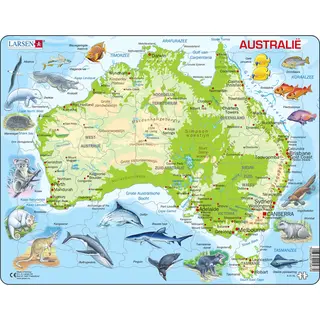 Larsen Maxi Kaart Australië Geografisch met Dieren 65 stukjes