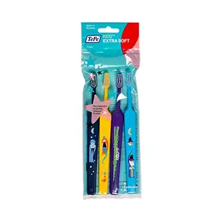 TePe Kids Extra Zachte Tandenborstels, Familieverpakking, 4 Stuks, Kindertandenborstel, Zachte Borstelharen Voor Een Effectieve En Zachte Reiniging