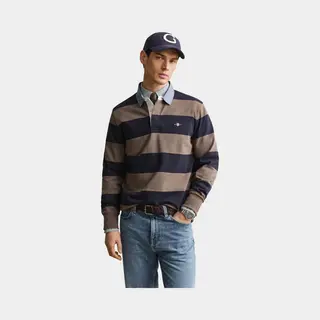 Gant Für Herren. 2004083 Gestreiftes Heavy-Polo Mit Taupefarbenem Chambray-Kragen (L), Lässig, Baumwolle, Langarm