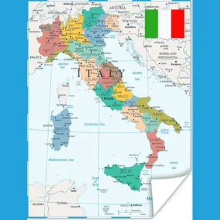 PosterMonkey Poster Landkaart - Italië - Steden - 90x120 Cm