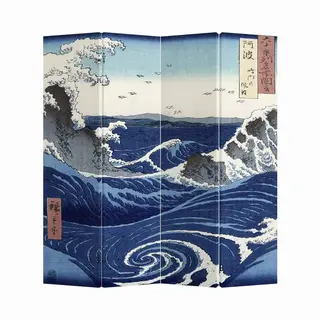 Fine Asianliving Kamerscherm Scheidingswand B160xH180cm 4 Panelen Japanse Kanagawa Nami