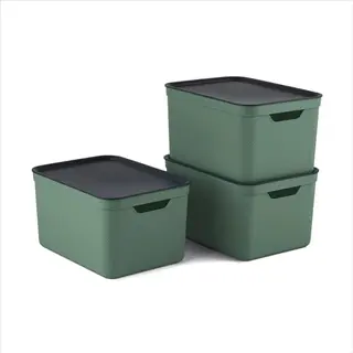 Rotho Jive Dekobox 3er- Set Aufbewahrungsbox 16l Mit Deckel, Kunststoff (Pp Recycelt), Grün/anthrazit, 3x16l (37.5 X 27.8 X 29.8 Cm)