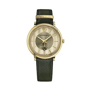 Versace - Unisex-Quarzuhr Mode Grünes Lederarmband Edelstahlgehäuse Analoges Zifferblatt Weiß - VBQ030017