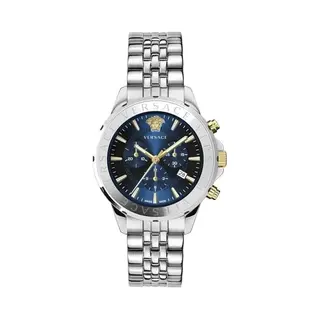 Versace - Herren-Armbanduhr Quarz Mode Armband Und Gehäuse Aus Edelstahl Farbe Grau Zifferblatt Analog Blau - VEV601923