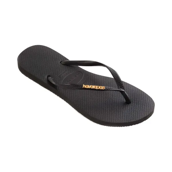 Havaianas Slim Logo Metallic Slippers - Zwart - Goud thumbnail