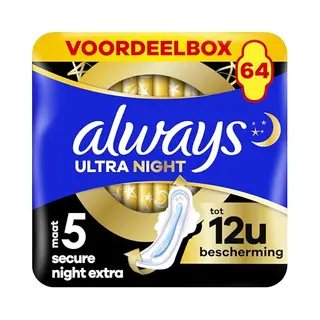 Always Ultra Secure Night Extra Maandverband 64 stuk(s)