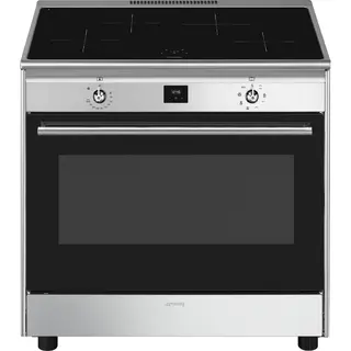 Smeg CG90CIXT Herd Freistehender Herd Elektrisches Zonen-Induktionskochfeld Schwarz, Edelstahl
