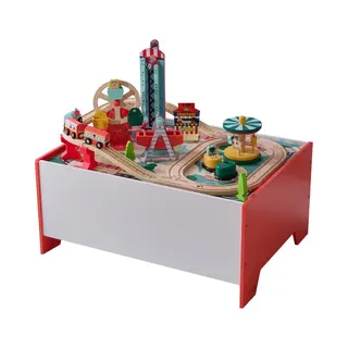 Teamson Kids Houten Treinset Speeltafel - Pretpark - Interactieve Accessoires - Kinderspeelgoed - Inclusief Opbergtas