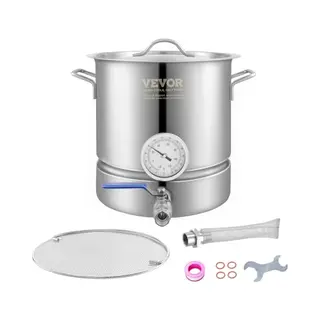 Vevor Stainless Steel Kettle, 5 Gallon Brewing Pot, Tri Ply Bottom For Beer, Brew Kettle Pot, Home Brewing Supplies Includes Lid, Handle, Thermometer,