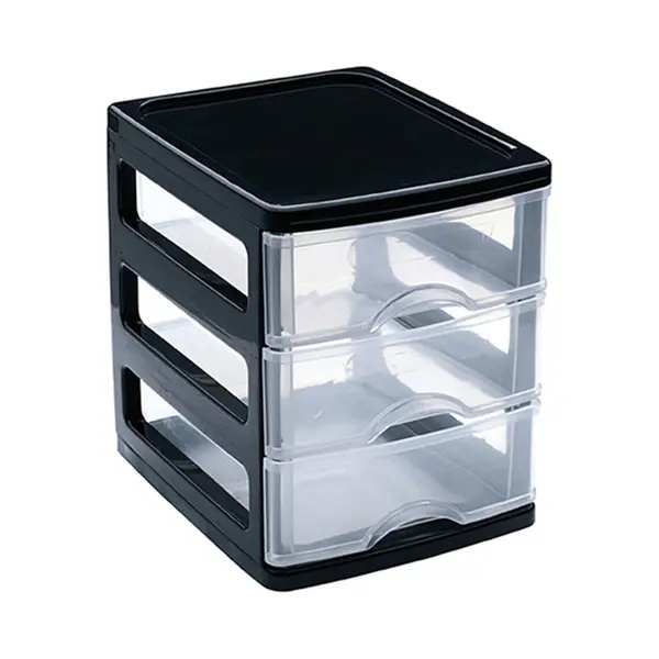 Plasticforte Ladekastje Bureau Organizer - 3 Lades - Zwart/transparant - L13 X B17 X H17 Cm - Kunststof thumbnail