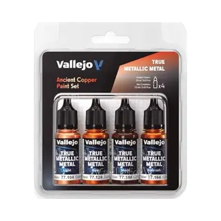 Vallejo True Metallic Metall-Farben-Set „Antikes Kupfer“, 4 Farben Für Die Metallbemalung, Inklusive Grundierung, Licht, Schatten Und Airbrush,