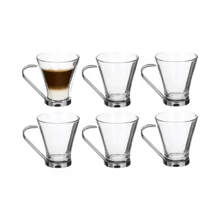 Alessandro Koffieglazen Cafeleche - 6 Stuks - 200 Ml - Cappuccino Glas - Met Rvs Oor - Lungo - Americano