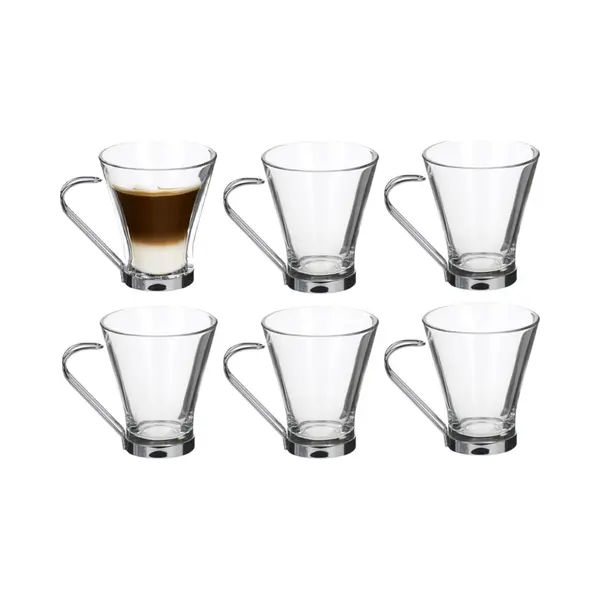 Alessandro Koffieglazen Cafeleche - 6 Stuks - 200 Ml - Cappuccino Glas - Met Rvs Oor - Lungo - Americano thumbnail