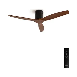 Create / Windcalm M/Deckenventilator Abs Schwarz Dunkelholzflügel-Optik Mit Fernbedienung / 40W, Leise, Ø132cm, Timer Von 1 Bis 4 Std., Dc-Motor,