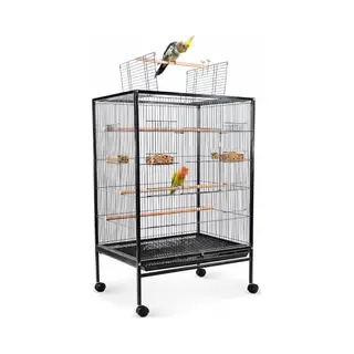 Mobiclinic Ninfa - Vogelkooi - Met Zitplaats En Accesories En Wielen - Eet En Drinkbakken - 95 X 43 X 61, 5 Cm - 8 Poorten - Uitneembare Lade - Zwart