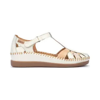 Pikolinos Für Damen. W8K-0705C1 Leder-Sandalen Cadaques Off-white (36), Weiß, 3 Bis 5 Cm, Klettverschluss, Lässig