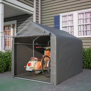 Grijze Fietsenstalling / Gereedschapsschuur 160x220x165 Cm Met Roldeur - Waterdicht Pe-materiaal