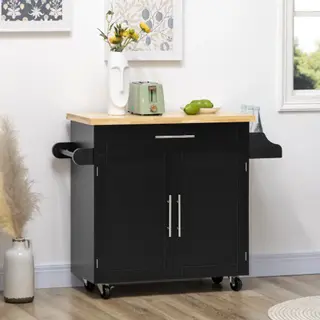 Keukenwagen Serveerwagen Met Werkblad En Kruidenrek Handdoekhouder Voor Woonkamer En Eetkamer 109x40x89cm
