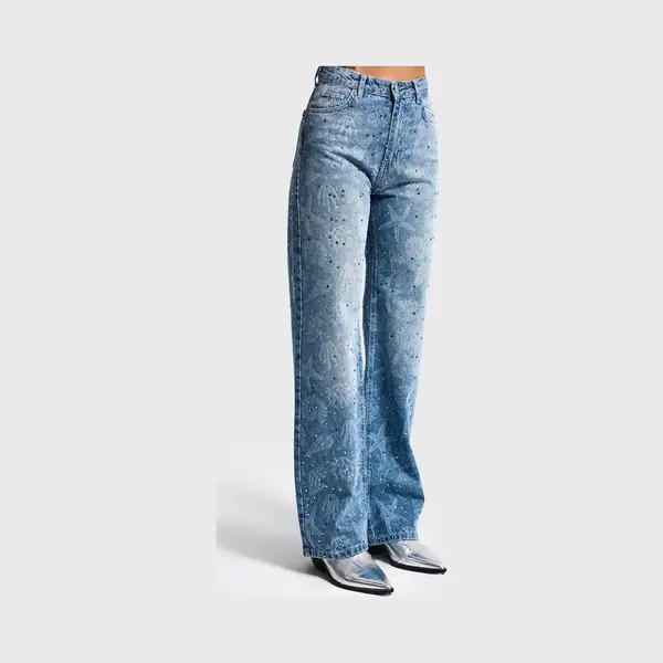 It's Basic - Rhinestone Straight Mid Rise Jeans thumbnail