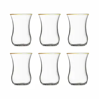 Paşabahçe Golden Touch Tempo – Set Van 6 Theeglazen – Gouden Rand – 120 Ml - Oosters