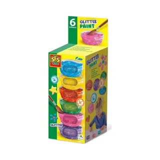 Ses Creative Plakkaatverf Glitter (6x45ml) - extra dekkende plakkaatverf - trendy glitter kleuren - hersluitbare potjes - makkelijk uitwasbaar