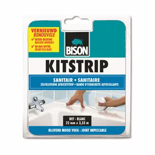 Bison Kitstrip Sanitair Wit 22 Mm X 3.35 M, Zelfklevend, Afdichtstrip, Waterdicht, Voor Allerlei Voegen, Douchebak, Aanrecht, Spoelbak, Vloer En