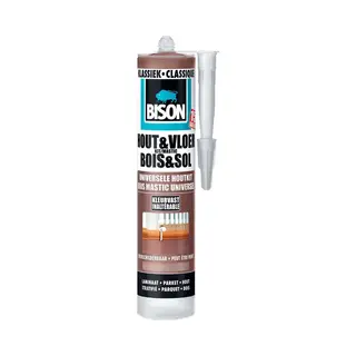 Bison Hout&Vloer Klassiek Koker 300 Ml, Voor Parket, Laminaat, Planken, Kurken, Pvc, Kleurvast, Schuurbaar, Elastisch, Hoogwaardige Afdichtingskit,