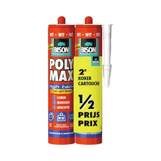 Bison Poly Max Express Wit - 2e Koker Halve Prijs - Montagelijm, Lijmen, monteren En Afdichten, Unieke Smp Technologie, Oplosmiddelvrij, Binnen En