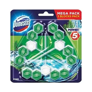 1 Domestos Power 5 Pine Toilet Rim Block Cleaner 55g 3's