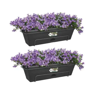 Elho Green Basics Allin1 Balkonbak - Planter Voor Balkon - 2 Stuks - 50 Cm - Zwart/living Zwart