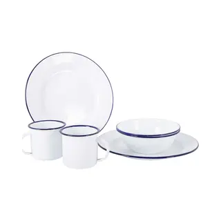 Bo-Camp - Servies - Emaille - 6 Stuks - Wit/Blauw