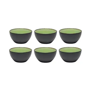 Bellatio Design Kommetje/serveer Schaaltje Samos - Antraciet/groen - 1x - Ontbijt/hapjes - Keramiek - Stapelbaar - 12 X 6 Cm - Soepkommen