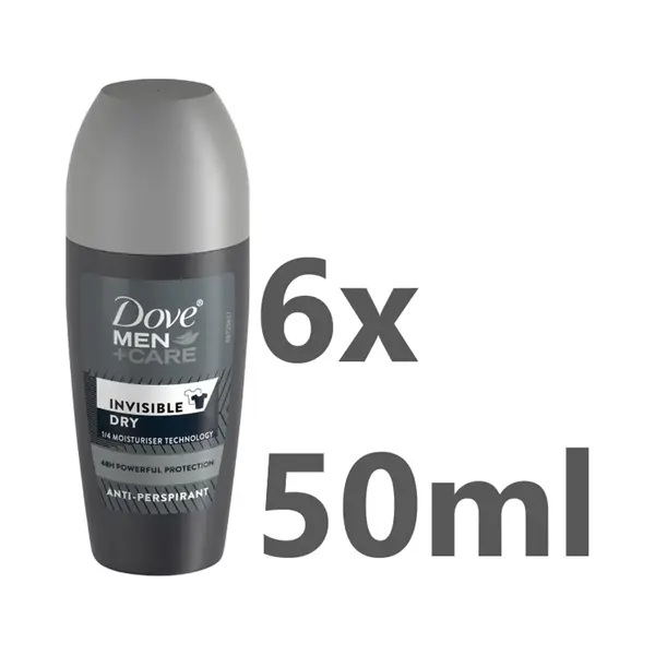 Wooners Dove - Men+Care - Roll-On Deodorant - Invisible Dry - 6 X 50 Ml - Voordeelverpakking thumbnail