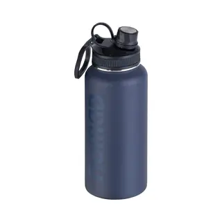 Nomad® Drinkfles 1 Liter | Rvs Waterfles | Donkerblauw | Dubbele Draaidop En Draagring | Geïsoleerde Metalen Thermosfles
