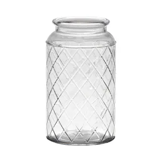 Hakbijl Glass Bloemenvaas Brussel - Transparant Eco Glas - D10xH18 Cm - Ruit Patroon - Cilinder Vaas