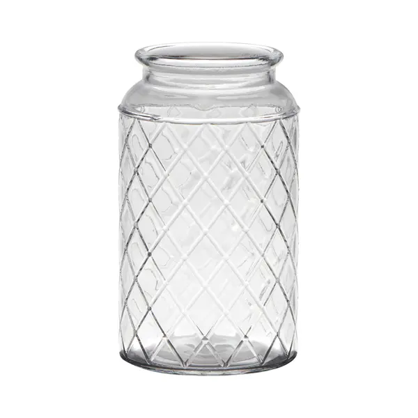 Hakbijl Glass Bloemenvaas Brussel - Transparant Eco Glas - D10xH18 Cm - Ruit Patroon - Cilinder Vaas thumbnail