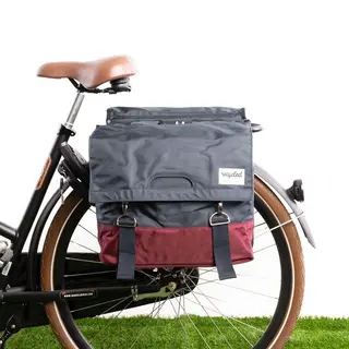 Gerecyclede Dubbele Fietstas Urban Proof 40 Liter - Bordeaux Rood/grijs