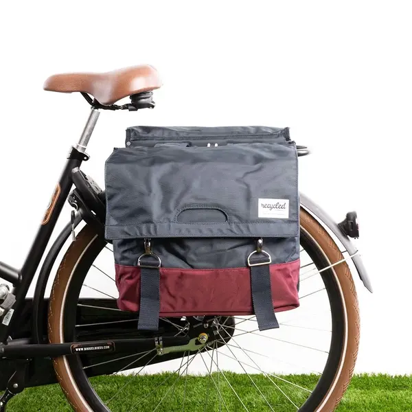 Gerecyclede Dubbele Fietstas Urban Proof 40 Liter - Bordeaux Rood/grijs thumbnail