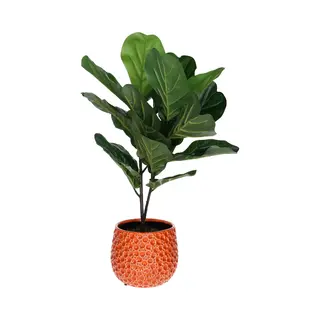 Mega Collections Plantenpot/bloempot Pebblo - Keramiek/geglazuurd - Oranje - Druppels - D15 X H13 Cm