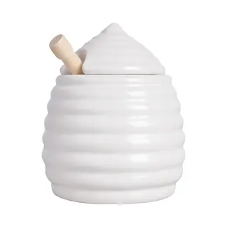 Esschert Design C2039 honingdipper Wit Keramisch, Esdoornhout