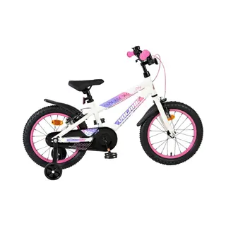 Volare Kinderfahrrad Lily 16 Zoll Für Mädchen Weiß/Rosa/Lila - Zwei Handbremsen, Luftreifen, Abnehmbare Stützräder, Geschlossener Kettenschutz,