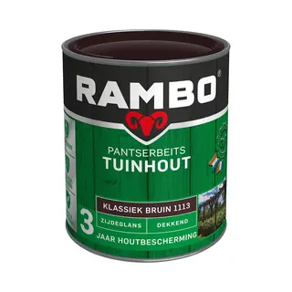 Rambo Pantserbeits Tuinhout Zijdeglans Dekkend - Gelijkmatig Vloeiend - Klassiek Bruin - 0.75L