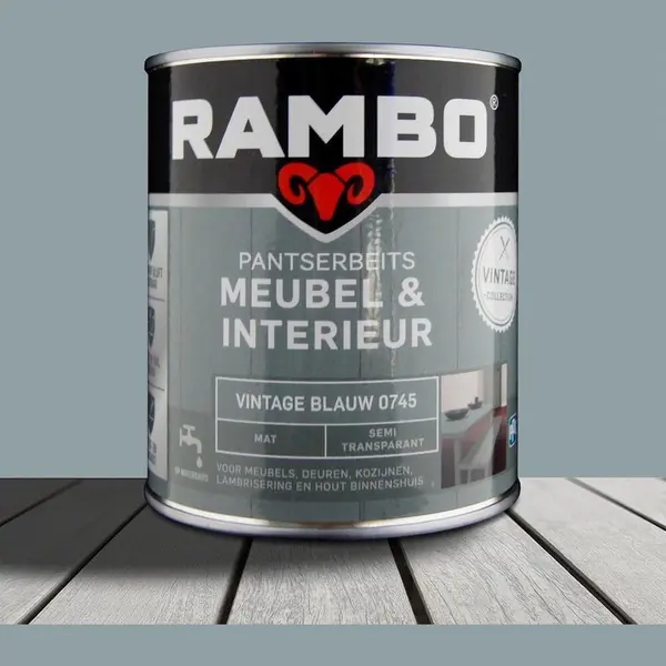 Rambo Pantserbeits Meubel & Interieur Vintage Blauw 0745 Blauw - 750 Ml- Beits - Transparant - Binnen - Mat - thumbnail
