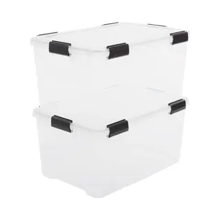 Iris Airtight Opbergbox - 50L - Kunststof - Transparant/Zwart - Set Van 2