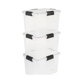 Iris Airtight Opbergbox - 20L - Kunststof - Transparant/Zwart - Set Van 3