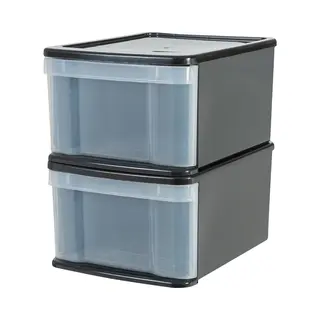 Iris Stacking Drawer - Opberglade - 20 L - Kunstof - Zwart/Transparant - Set Van 2