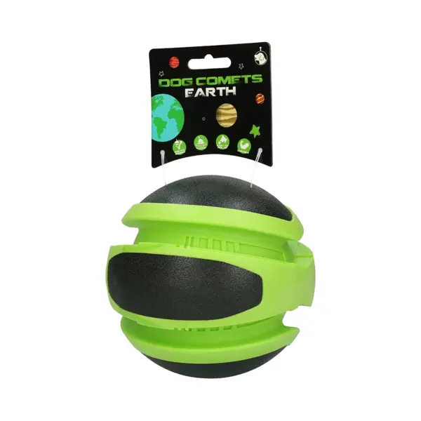 Dog Comets Earth - Ø14 Cm - Hondenspeelgoed - Hondenbal - Stuiterend - Tpr-Rubber - Groen/Zwart thumbnail
