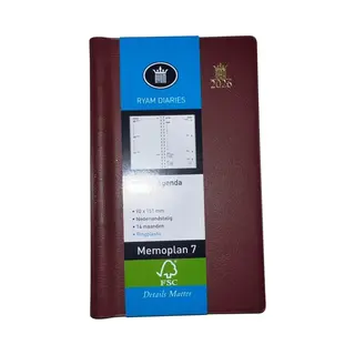 Zakagenda 2026 - Ryam Memoplan 7 Bordeaux - Zachte Kaft Met Spiraal (9cmx 15cm)